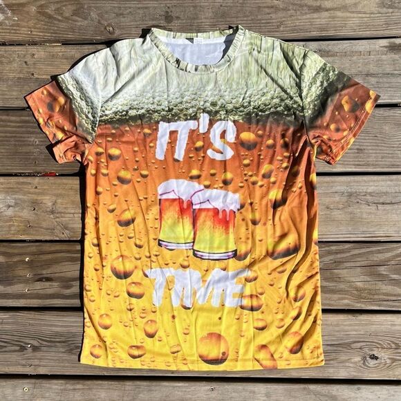 𝅺it’s Beer Time Green and Yellow Graphic tee - Picture 1 of 3